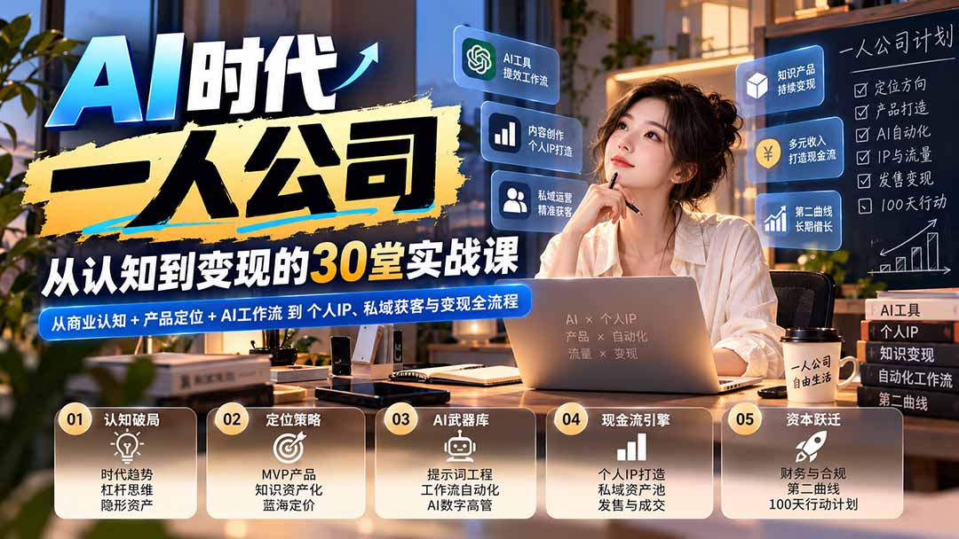 【无水印】AI时代一人公司30堂实战课:从商业认知+产品定位+AI工作流到个人IP、私域获客与变现全流程 1 20261009064523 6ac88d836fe7c