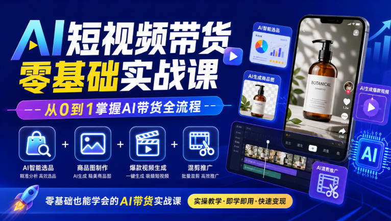AI短视频带货零基础实战课|AI智能选品+商品图制作+爆款视频生成+混剪推广,从0到1掌握AI带货全流程 1 AI短视频带货零基础实战课|AI智能选品+商品图制作+爆款视频生成+混剪推广,从0到1掌握AI带货全流程