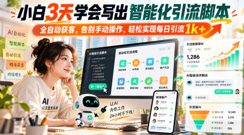 小白3天学会写出智能化引流脚本,全自动获客,告别手动操作,轻松实现每日引流1k+ 1 小白3天学会写出智能化引流脚本,全自动获客,告别手动操作,轻松实现每日引流1k+