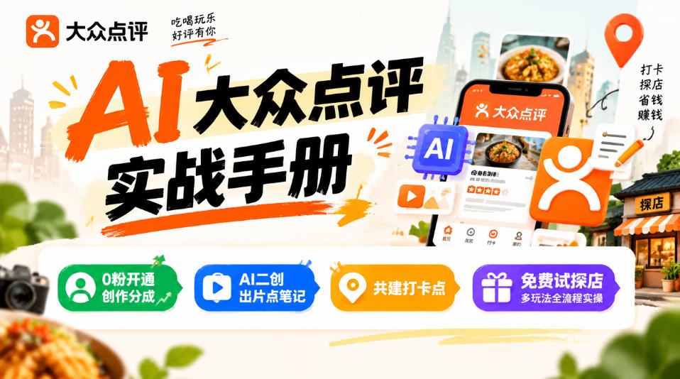 某局的AI大众点评实战手册,0粉开通创作分成、AI二创出片点笔记、共建打卡点、免费试探店多玩法全流程实操 1 某局的AI大众点评实战手册,0粉开通创作分成、AI二创出片点笔记、共建打卡点、免费试探店多玩法全流程实操
