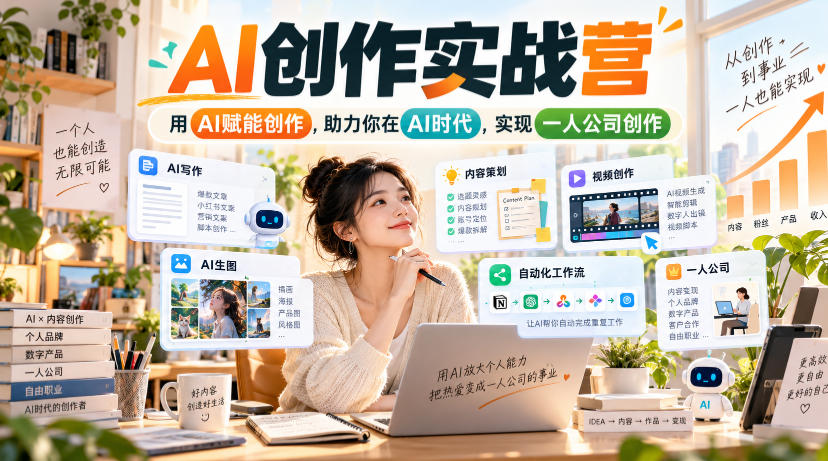 AI创作实战营,用AI赋能创作,助力你在AI时代,实现一人公司创作 1 AI创作实战营,用AI赋能创作,助力你在AI时代,实现一人公司创作