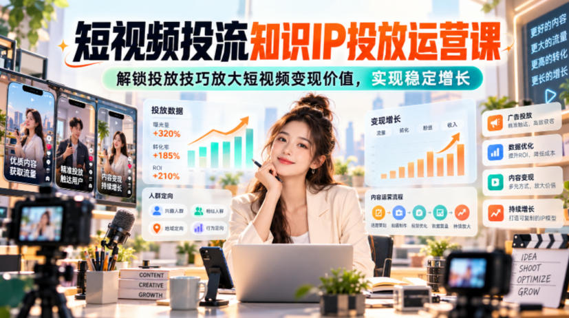 短视频投流知识IP投放运营课,解锁投放技巧放大短视频变现价值,实现稳定增长 1 短视频投流知识IP投放运营课,解锁投放技巧放大短视频变现价值,实现稳定增长
