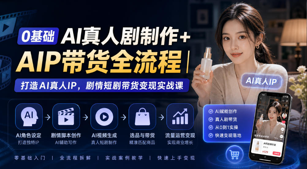 0基础AI真人剧制作+AIP带货全流程|打造AI真人IP,剧情短剧带货变现实战课 1 0基础AI真人剧制作+AIP带货全流程|打造AI真人IP,剧情短剧带货变现实战课