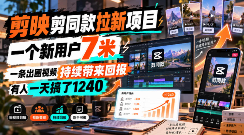 剪映剪同款拉新项目,一个新用户7米,一条出圈视频持续带来回报,有人一天搞了1240 1 剪映剪同款拉新项目,一个新用户7米,一条出圈视频持续带来回报,有人一天搞了1240