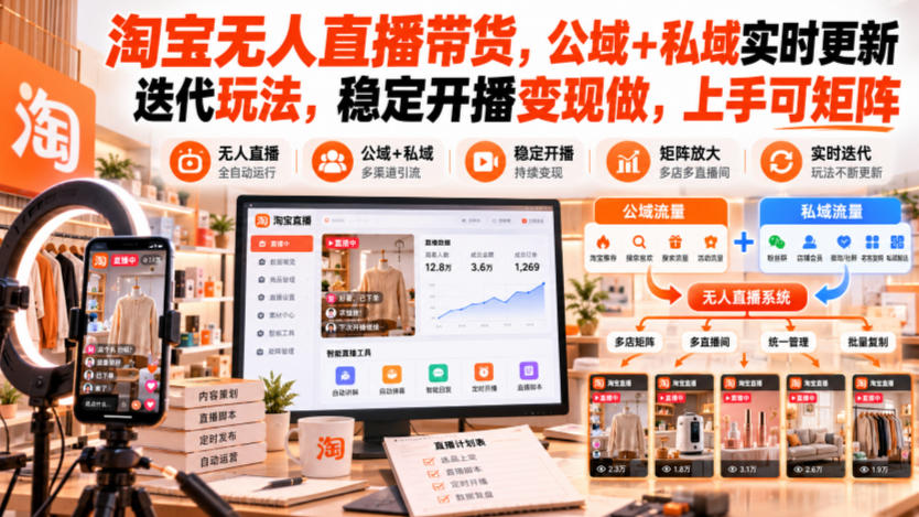 淘宝无人直播带货,公域+私域实时更新迭代玩法,稳定开播变现做,上手可矩阵【揭秘】 1 淘宝无人直播带货,公域+私域实时更新迭代玩法,稳定开播变现做,上手可矩阵【揭秘】