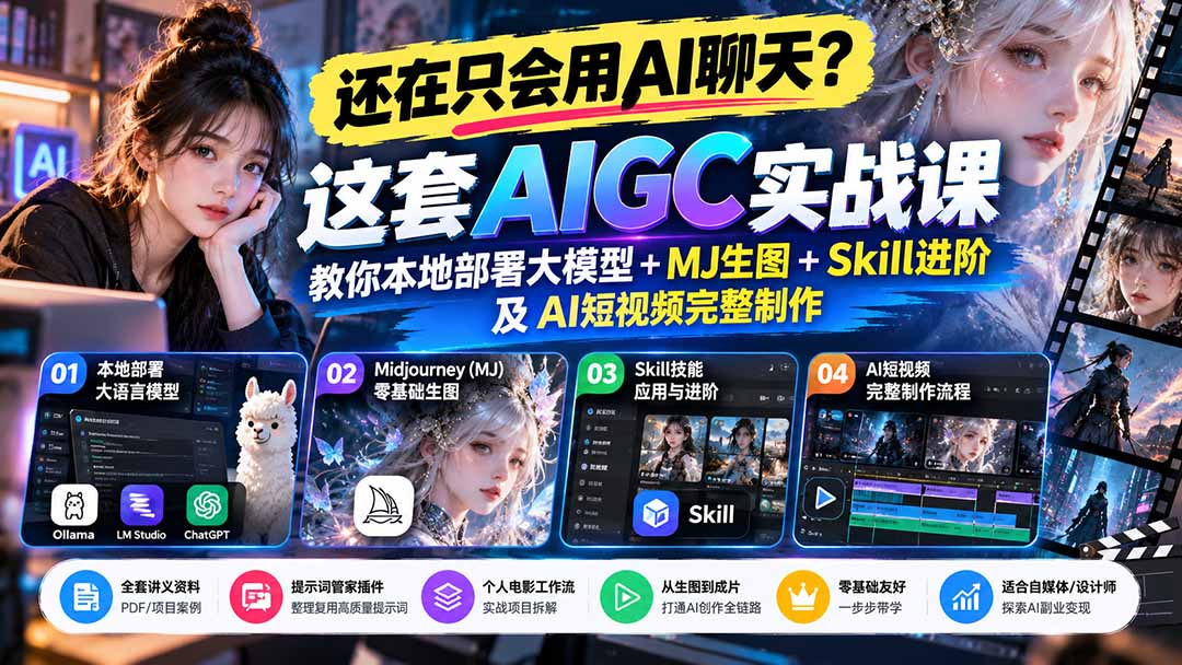 【无水印】还在只会用AI聊天?这套AIGC实战课教你本地部署大模型+MJ生图+Skill进阶及AI短视频完整制作 1 20261024104155 6adc8b73d7d2e