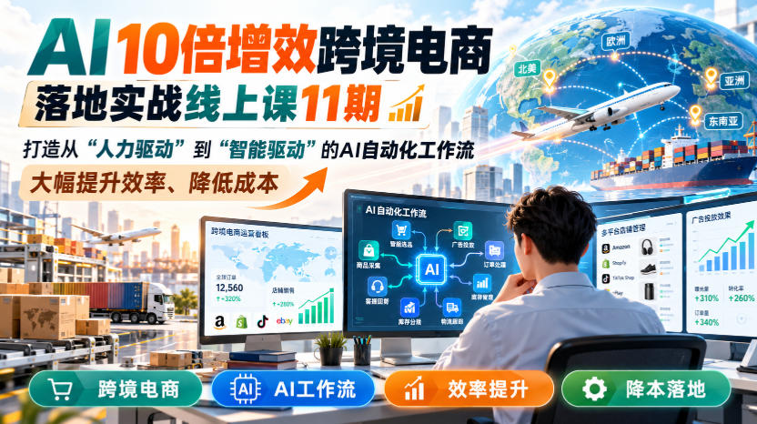AI 10倍增效跨境电商落地实战线上课11期,打造从人力驱动到智能驱动的AI自动化工作流,大幅提升效率、降低成本 1 AI 10倍增效跨境电商落地实战线上课11期,打造从人力驱动到智能驱动的AI自动化工作流,大幅提升效率、降低成本