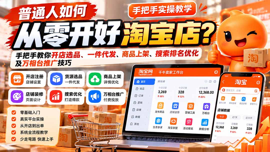 普通人如何从零开好淘宝店?手把手教你开店选品、一件代发、商品上架、搜索排名优化及万相台推广技巧 1 20261031140718 6ae5f616e0ed0