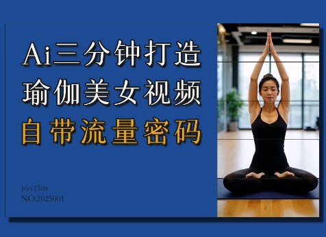 Ai3分钟打造瑜伽美女视频，自带流量密码网创-网赚-电商-tk-出海-AI-抖音-快手-小红书-视频号-玩法-创业-小程序-公众号-私域-s粉网创智库