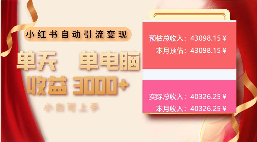 小红书自动引流变现 单天单电脑收益3000+ 小白可上手 - 网创智库网创-网赚-电商-tk-出海-AI-抖音-快手-小红书-视频号-玩法-创业-小程序-公众号-私域-s粉网创智库