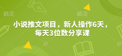 小说推文项目，新人操作6天，每天3位数分享课网创-网赚-电商-tk-出海-AI-抖音-快手-小红书-视频号-玩法-创业-小程序-公众号-私域-s粉网创智库