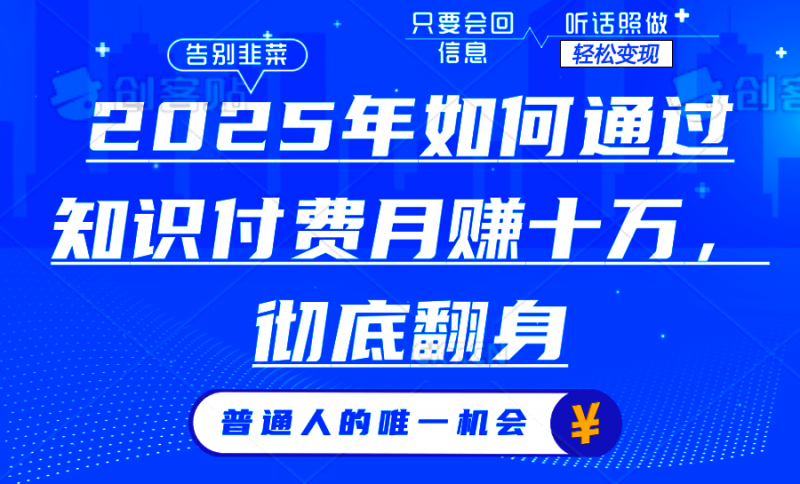 2025年如何通过知识付费月入十万，年入百万。。网创-网赚-电商-tk-出海-AI-抖音-快手-小红书-视频号-玩法-创业-小程序-公众号-私域-s粉网创智库