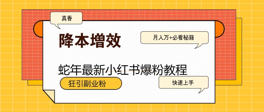 蛇年最新小红书爆粉教程，狂引副业粉，月入万+必看 - 网创智库网创-网赚-电商-tk-出海-AI-抖音-快手-小红书-视频号-玩法-创业-小程序-公众号-私域-s粉网创智库