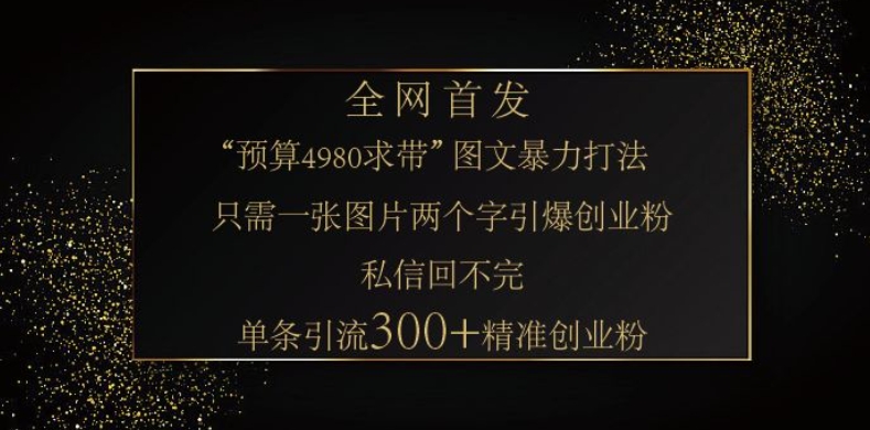小红书的神奇图片引流法，仅需一张图，就可一条手记凭着这种方法，轻轻松松引流方法 300   精确自主创业粉网创-网赚-电商-tk-出海-AI-抖音-快手-小红书-视频号-玩法-创业-小程序-公众号-私域-s粉网创智库