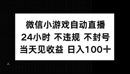 微信小程序全自动直播间，24h直播间不违规 防封号，当日见盈利 日入100网创-网赚-电商-tk-出海-AI-抖音-快手-小红书-视频号-玩法-创业-小程序-公众号-私域-s粉网创智库