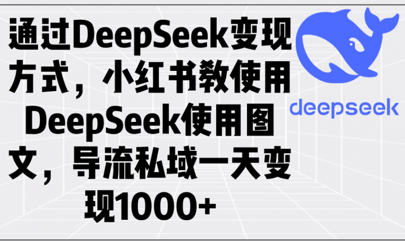 通过DeepSeek变现方式，小红书教使用DeepSeek图文，导流私域一天变现1000+网创-网赚-电商-tk-出海-AI-抖音-快手-小红书-视频号-玩法-创业-小程序-公众号-私域-s粉网创智库