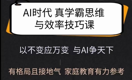 Ai时代真学霸思维与学习方法课，有格局且接地气，家庭教育有力参考网创-网赚-电商-tk-出海-AI-抖音-快手-小红书-视频号-玩法-创业-小程序-公众号-私域-s粉网创智库