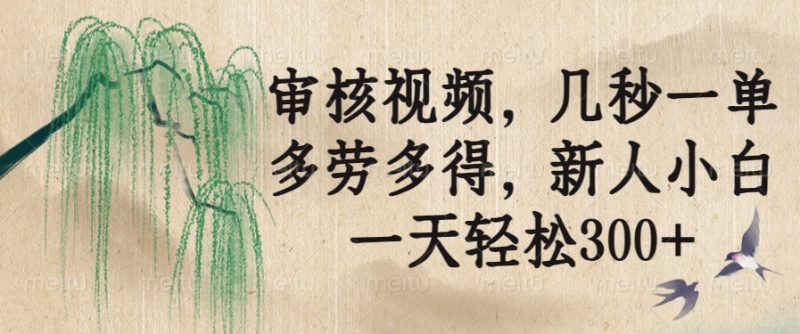 审核视频，几秒一单，多劳多得，新人小白一天轻松300+网创-网赚-电商-tk-出海-AI-抖音-快手-小红书-视频号-玩法-创业-小程序-公众号-私域-s粉网创智库