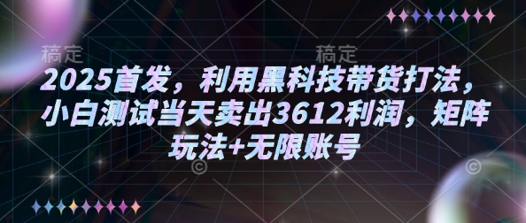 2025首发,利用黑科技带货打法,小白测试当天卖出3612利润,矩阵玩法+无限账号【揭秘】网创-网赚-电商-tk-出海-AI-抖音-快手-小红书-视频号-玩法-创业-小程序-公众号-私域-s粉网创智库