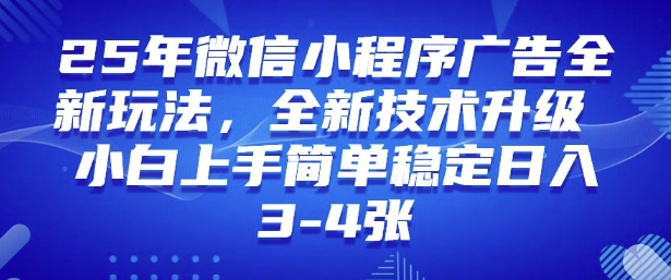 2025年微信小程序最新玩法纯小白易上手，稳定日入多张，技术全新升级【揭秘】网创-网赚-电商-tk-出海-AI-抖音-快手-小红书-视频号-玩法-创业-小程序-公众号-私域-s粉网创智库
