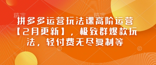 拼多多运营玩法课高阶运营【2月更新】，极致群爆款玩法，轻付费无尽复制等网创-网赚-电商-tk-出海-AI-抖音-快手-小红书-视频号-玩法-创业-小程序-公众号-私域-s粉网创智库