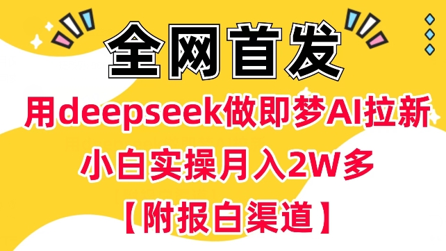 用deepseek做即梦Ai拉新 小白实操月入过W+【附报白渠道】网创-网赚-电商-tk-出海-AI-抖音-快手-小红书-视频号-玩法-创业-小程序-公众号-私域-s粉网创智库