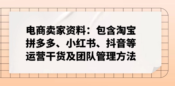 电商卖家资料：包含淘宝、拼多多、小红书、抖音等运营干货及团队管理方法网创-网赚-电商-tk-出海-AI-抖音-快手-小红书-视频号-玩法-创业-小程序-公众号-私域-s粉网创智库