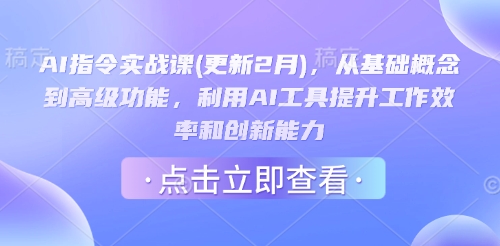 AI指令实战课(更新2月)，从基础概念到高级功能，利用AI工具提升工作效率和创新能力网创-网赚-电商-tk-出海-AI-抖音-快手-小红书-视频号-玩法-创业-小程序-公众号-私域-s粉网创智库