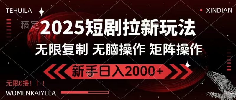 2025短剧拉新玩法，无需注册登录，无限0撸，无脑批量操作日入2000+网创-网赚-电商-tk-出海-AI-抖音-快手-小红书-视频号-玩法-创业-小程序-公众号-私域-s粉网创智库