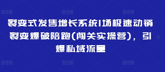 裂变式发售增长系统1场极速动销裂变爆破陪跑(闯关实操营)，引爆私域流量网创-网赚-电商-tk-出海-AI-抖音-快手-小红书-视频号-玩法-创业-小程序-公众号-私域-s粉网创智库