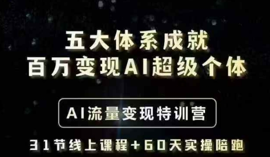 五大体系成就百万变现AI超级个体- AI流量变现特训营,一步一步教你一个人怎么年入百W网创-网赚-电商-tk-出海-AI-抖音-快手-小红书-视频号-玩法-创业-小程序-公众号-私域-s粉网创智库