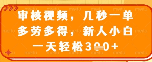 审核视频，几秒一单，多劳多得，新人小白一天轻松3张【揭秘】网创-网赚-电商-tk-出海-AI-抖音-快手-小红书-视频号-玩法-创业-小程序-公众号-私域-s粉网创智库