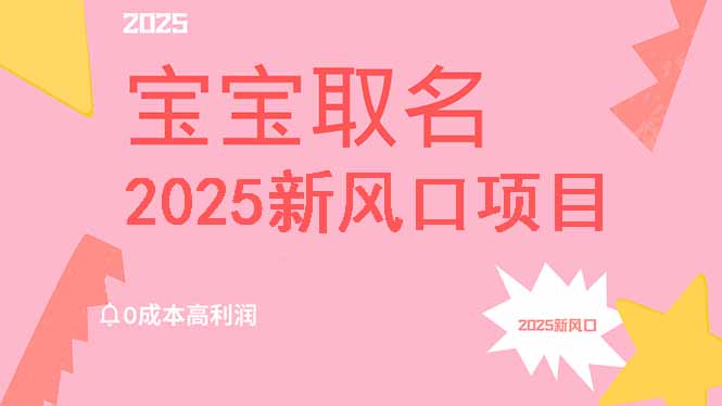 2025新风口项目宝宝取名，0成本高利润，附保姆级教程，月入过万不是梦网创-网赚-电商-tk-出海-AI-抖音-快手-小红书-视频号-玩法-创业-小程序-公众号-私域-s粉网创智库