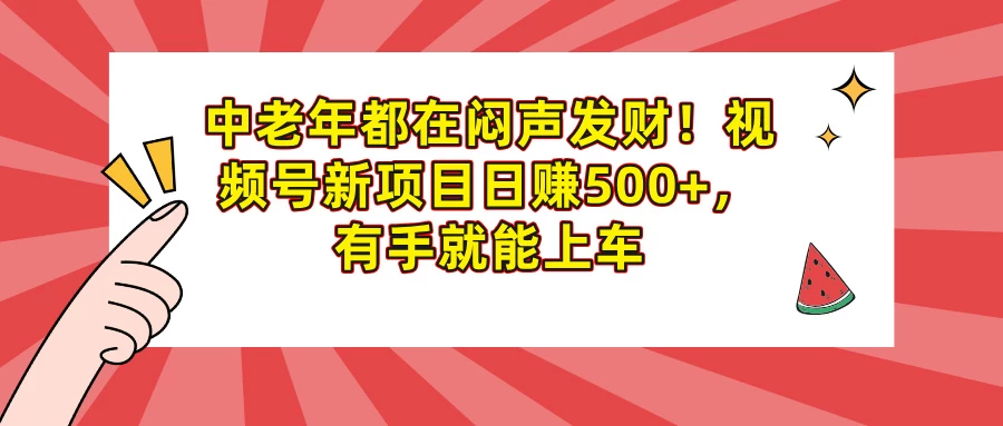 中老年都在闷声发财！视频号新项目日赚500+，有手就能上车网创-网赚-电商-tk-出海-AI-抖音-快手-小红书-视频号-玩法-创业-小程序-公众号-私域-s粉网创智库