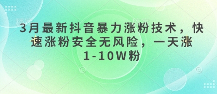 3月最新抖音暴力涨粉技术，快速涨粉安全无风险，一天涨1-10W粉网创-网赚-电商-tk-出海-AI-抖音-快手-小红书-视频号-玩法-创业-小程序-公众号-私域-s粉网创智库