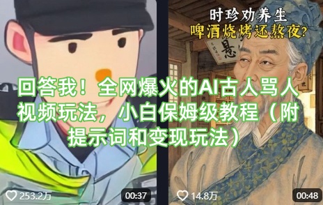 回答我！全网爆火的AI古人骂人视频玩法，小白保姆级教程(附提示词和变现玩法)网创-网赚-电商-tk-出海-AI-抖音-快手-小红书-视频号-玩法-创业-小程序-公众号-私域-s粉网创智库