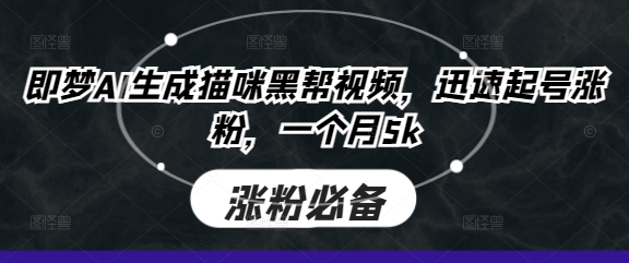 即梦AI生成猫咪黑帮视频,迅速起号涨粉,一个月5k网创-网赚-电商-tk-出海-AI-抖音-快手-小红书-视频号-玩法-创业-小程序-公众号-私域-s粉网创智库