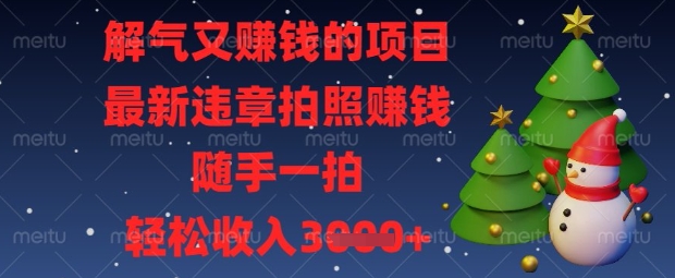 解气又挣钱的项目，最新违章拍照挣钱，随手一拍，轻松收入数张【揭秘】网创-网赚-电商-tk-出海-AI-抖音-快手-小红书-视频号-玩法-创业-小程序-公众号-私域-s粉网创智库