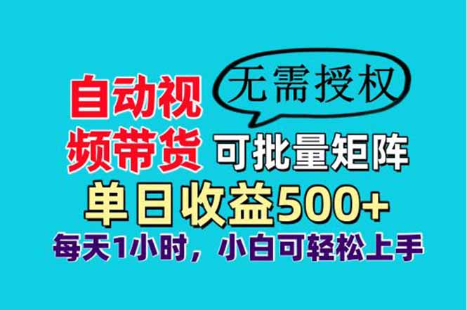 自动视频带货，可批量矩阵，单日收益500+、轻松实现睡后收益，小白可…网创-网赚-电商-tk-出海-AI-抖音-快手-小红书-视频号-玩法-创业-小程序-公众号-私域-s粉网创智库