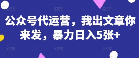 公众号代运营，我出文章你来发，暴力日入5张+【揭秘】网创-网赚-电商-tk-出海-AI-抖音-快手-小红书-视频号-玩法-创业-小程序-公众号-私域-s粉网创智库