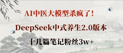 AI中医大模型杀疯了！DeepSeek中式养生2.0版本，十几篇笔记粉丝3w+网创-网赚-电商-tk-出海-AI-抖音-快手-小红书-视频号-玩法-创业-小程序-公众号-私域-s粉网创智库