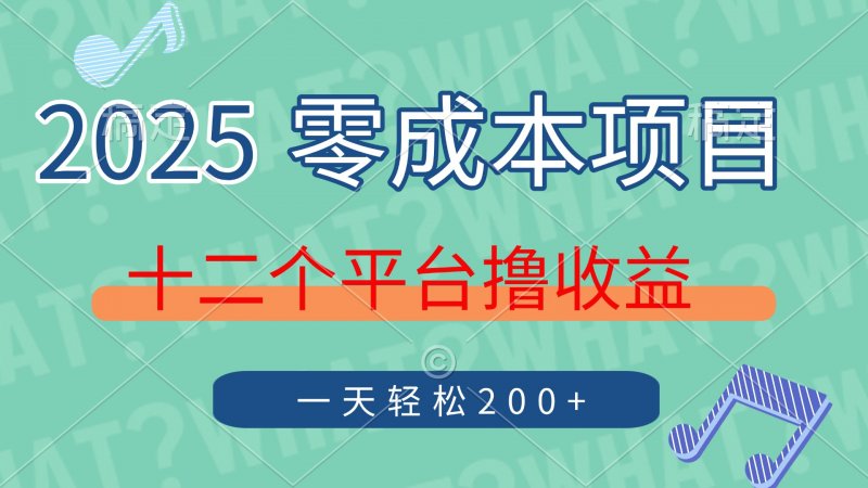 2025年零成本项目，十二个平台撸收益，单号一天轻松200+网创-网赚-电商-tk-出海-AI-抖音-快手-小红书-视频号-玩法-创业-小程序-公众号-私域-s粉网创智库