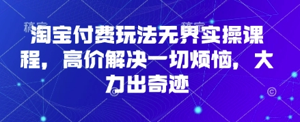 淘宝付费玩法无界实操课程，高价解决一切烦恼，大力出奇迹网创-网赚-电商-tk-出海-AI-抖音-快手-小红书-视频号-玩法-创业-小程序-公众号-私域-s粉网创智库