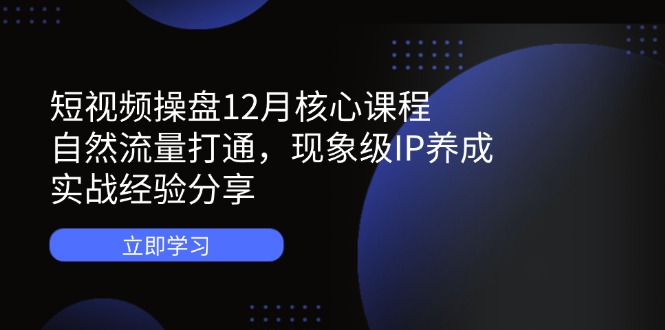 短视频操盘12月核心课程：自然流量打通，现象级IP养成，实战经验分享网创-网赚-电商-tk-出海-AI-抖音-快手-小红书-视频号-玩法-创业-小程序-公众号-私域-s粉网创智库