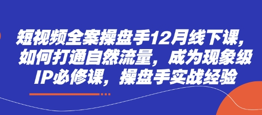短视频全案操盘手12月线下课，如何打通自然流量，成为现象级IP必修课，操盘手实战经验网创-网赚-电商-tk-出海-AI-抖音-快手-小红书-视频号-玩法-创业-小程序-公众号-私域-s粉网创智库