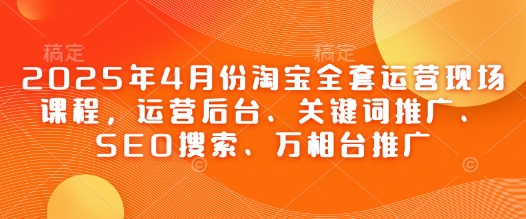 2025年4月份淘宝全套运营现场课程，运营后台、关键词推广、SEO搜索、万相台推广网创-网赚-电商-tk-出海-AI-抖音-快手-小红书-视频号-玩法-创业-小程序-公众号-私域-s粉网创智库