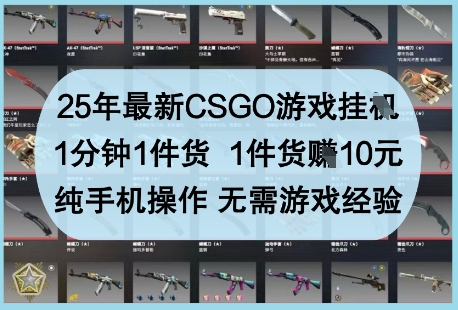 25年最新CSGO游戏挂G，1分钟1件货，1件货挣10元，纯手机操作，无需游戏经验【揭秘】网创-网赚-电商-tk-出海-AI-抖音-快手-小红书-视频号-玩法-创业-小程序-公众号-私域-s粉网创智库