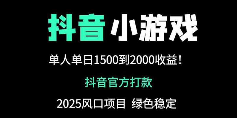 抖音官方小游戏2025全网最新玩法，暴利赚钱项目，单机日入2000+网创-网赚-电商-tk-出海-AI-抖音-快手-小红书-视频号-玩法-创业-小程序-公众号-私域-s粉网创智库