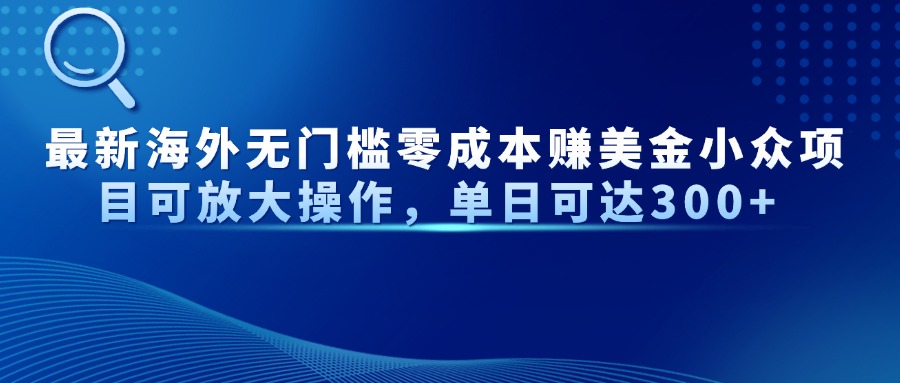 最新海外无门槛零成本赚美金小众项目可放大操作，单日可达300+ - 网创智库网创-网赚-电商-tk-出海-AI-抖音-快手-小红书-视频号-玩法-创业-小程序-公众号-私域-s粉网创智库