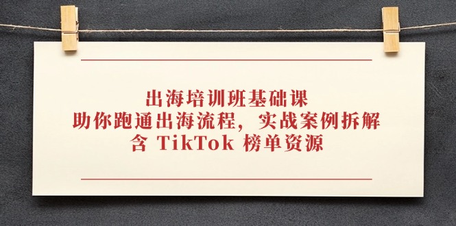 出海培训班基础课，助你跑通出海流程，实战案例拆解，含 TikTok 榜单资源网创-网赚-电商-tk-出海-AI-抖音-快手-小红书-视频号-玩法-创业-小程序-公众号-私域-s粉网创智库